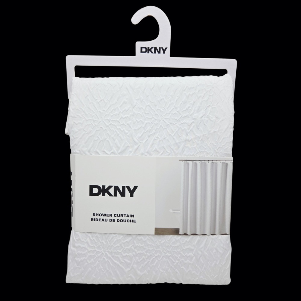 DKNY Microsculpt Fabric Shower Curtain White Textured 72x72in - Picture 8 of 9